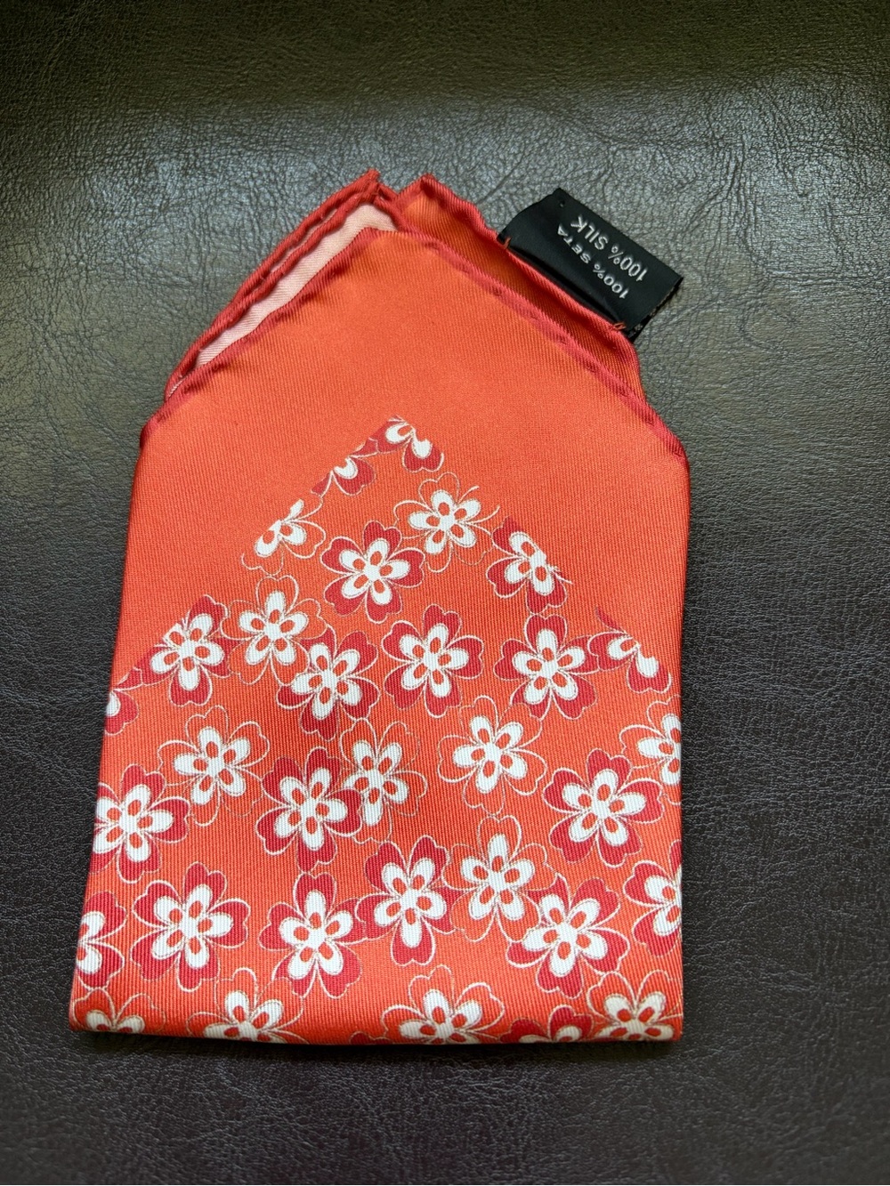 Kiton Coral Orange Floral Silk Pocket Square